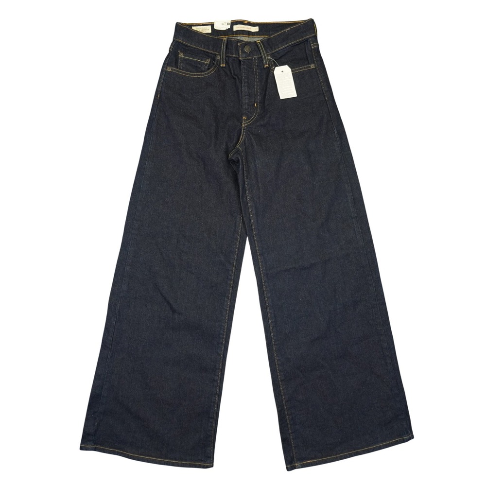 Levi's 728 High Rise Wide Leg Jeans Women 27 Indigo Dark Wash Stretch Premium